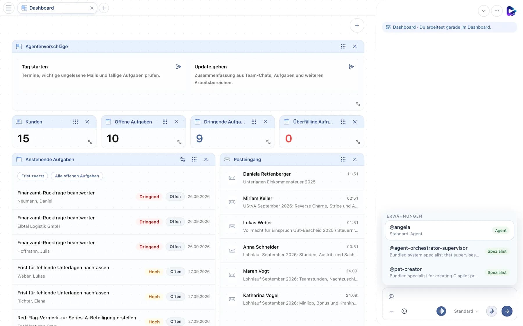 Erwähnungsliste nach Eingabe von @ im Chat-Dock