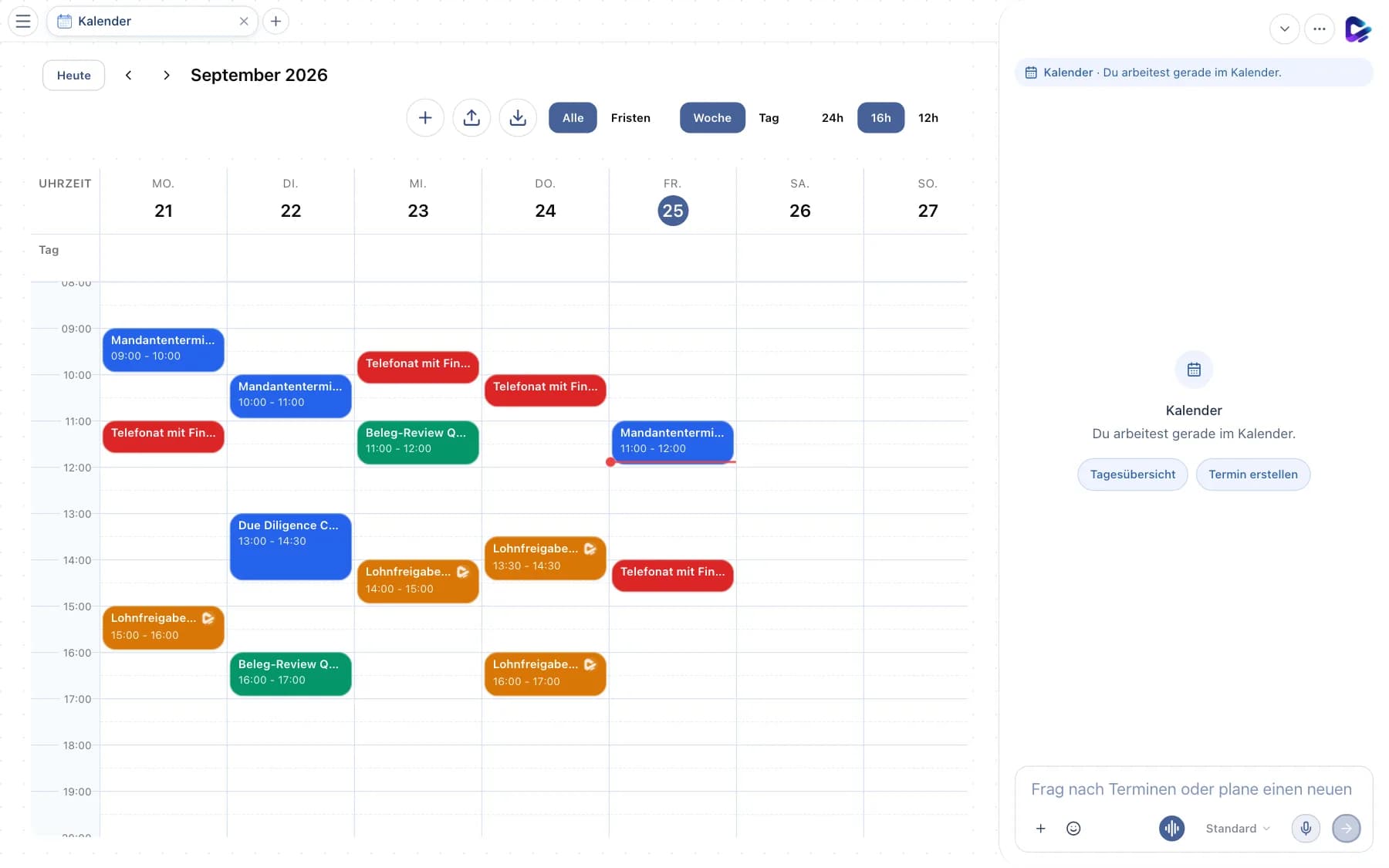 Kalender in der Wochenansicht mit Werkzeugleiste und Terminen