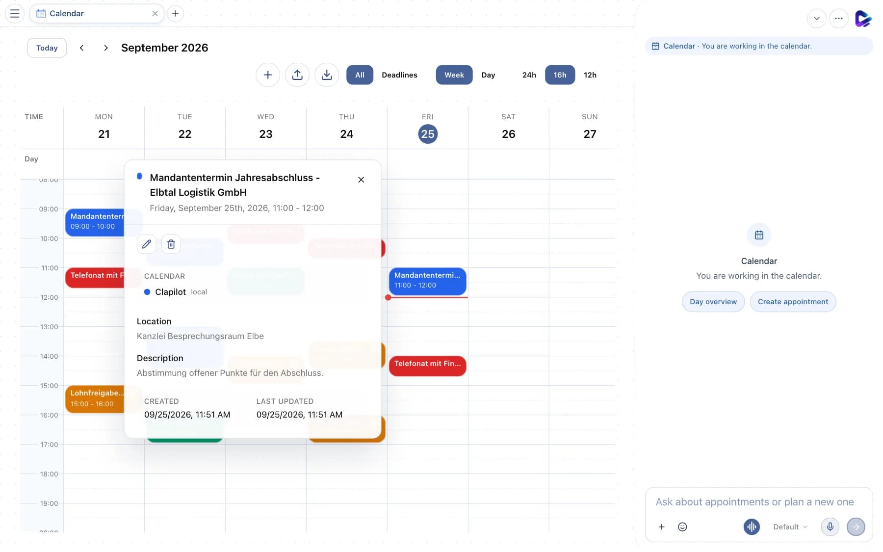 Open event details with calendar, location and description