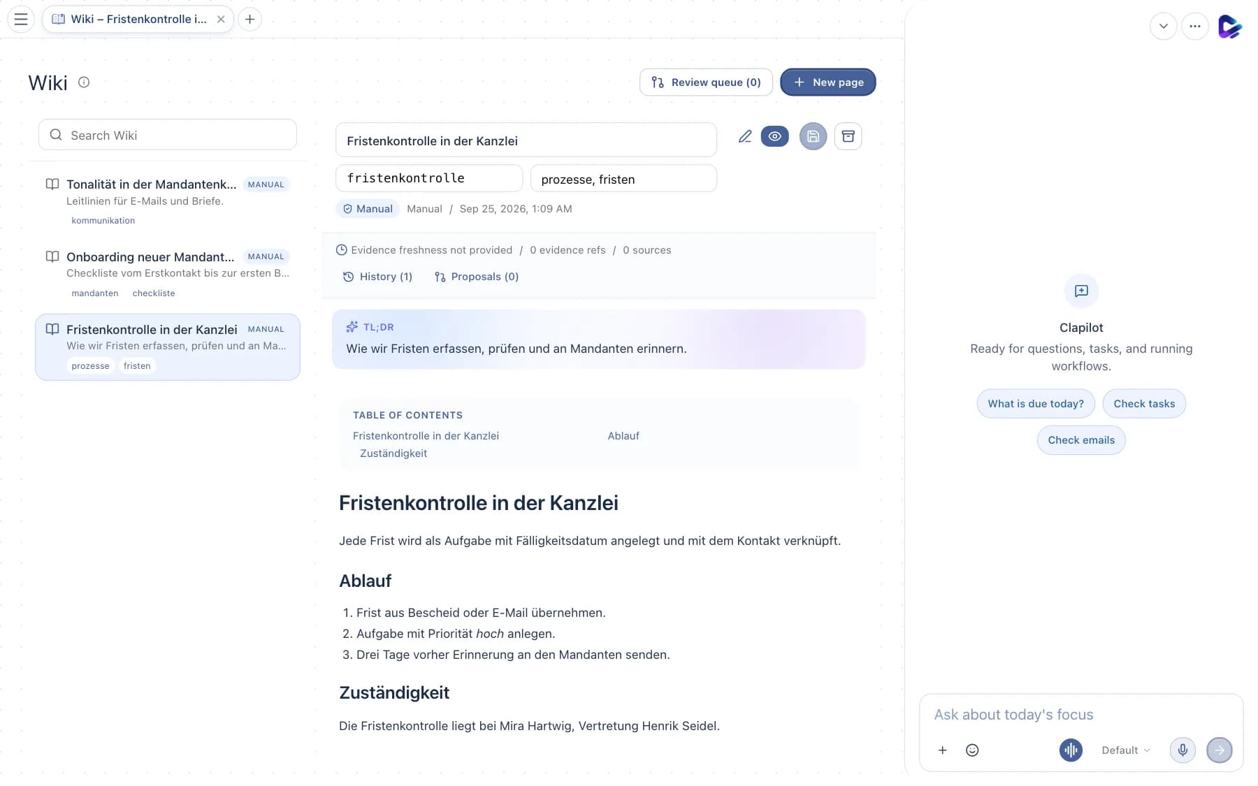 Wiki with page list, search and an open page