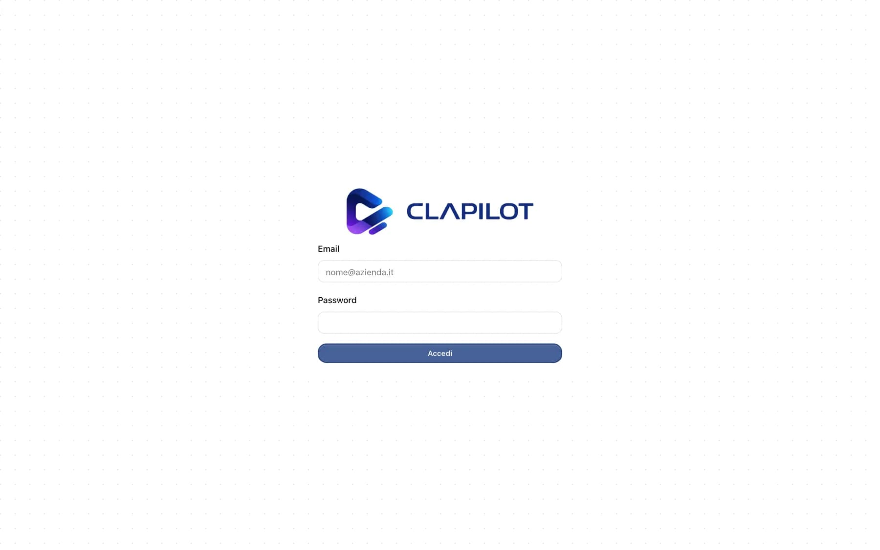 Pagina di login di Clapilot con Email, Password e Accedi